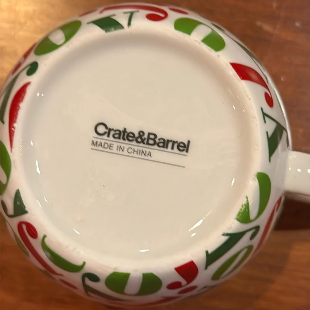 Crate&Barrel JOY Christmas Mug Red Green Holiday White Red Green Festive Cup